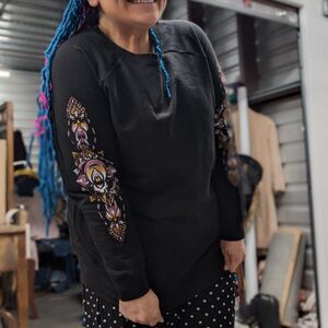 Torrid NWT Size 00 Medium Large Black Super Soft Mandala Crew Neck Sweater